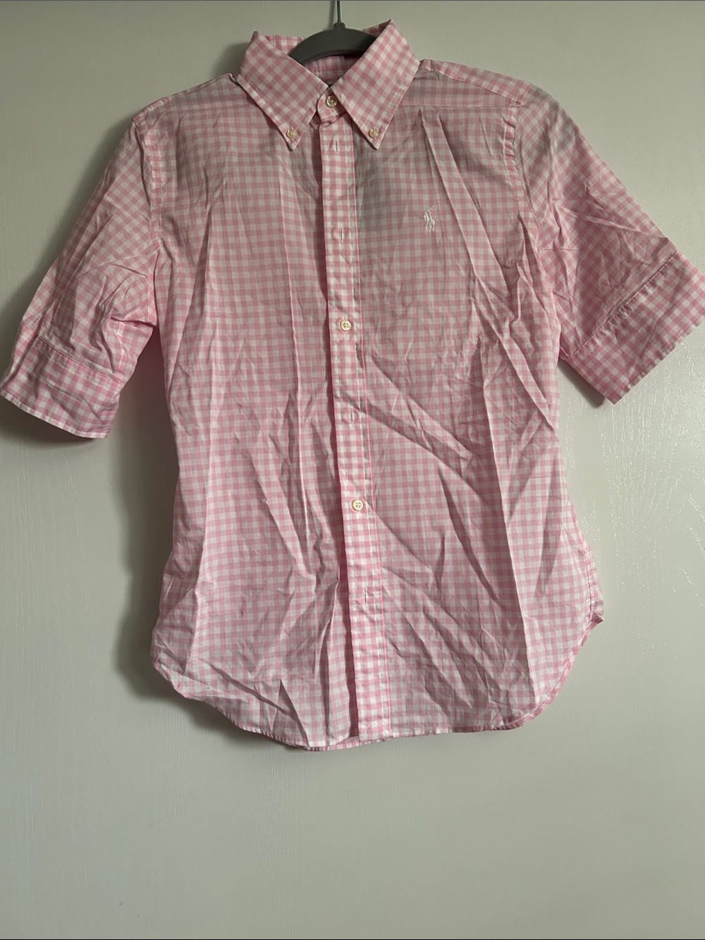 Ralph Lauren Pink Gingham Short-Sleeve Button-Down Shirt
